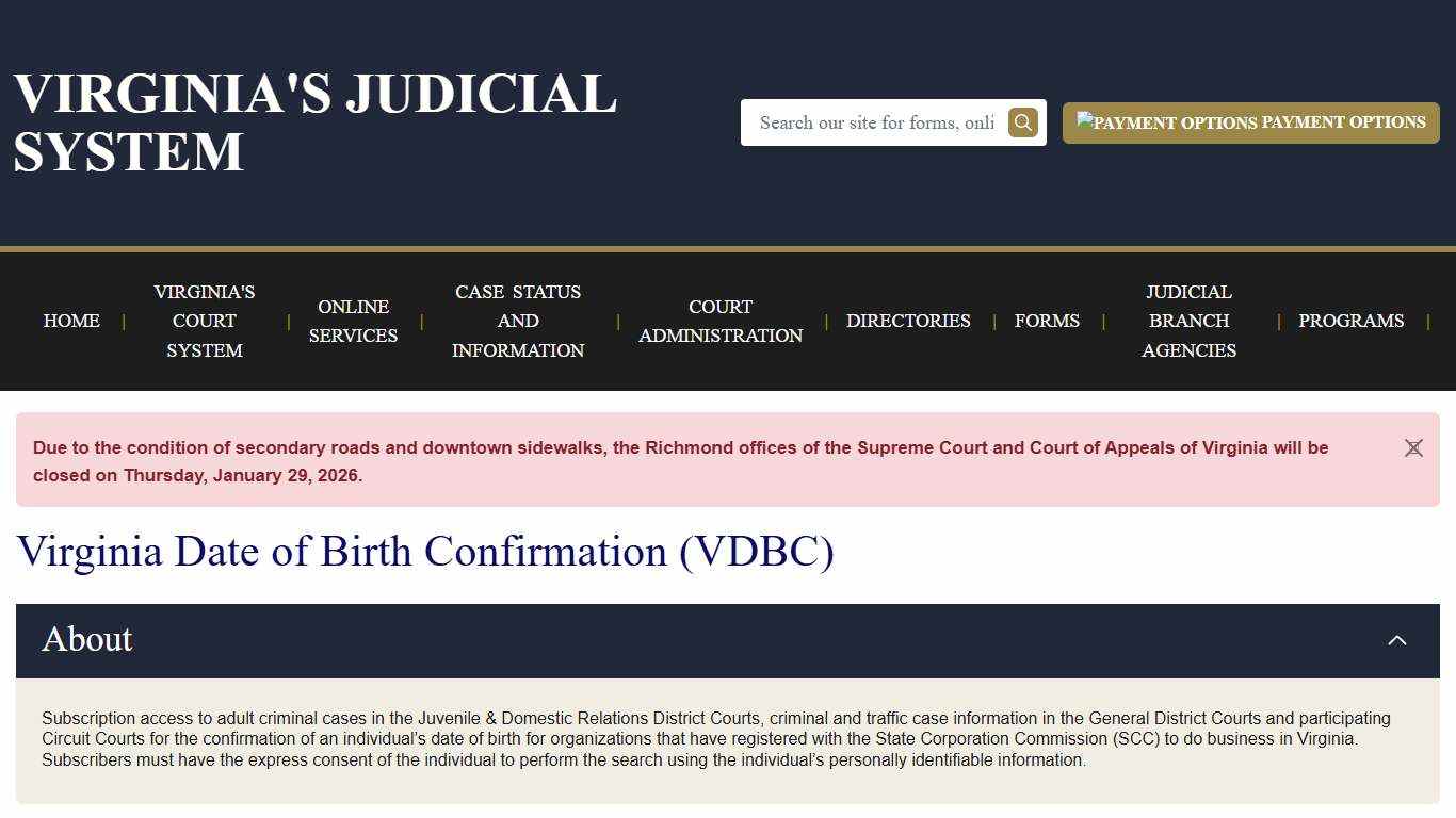 Virginia Date of Birth Confirmation (VDBC) Virginia Court System