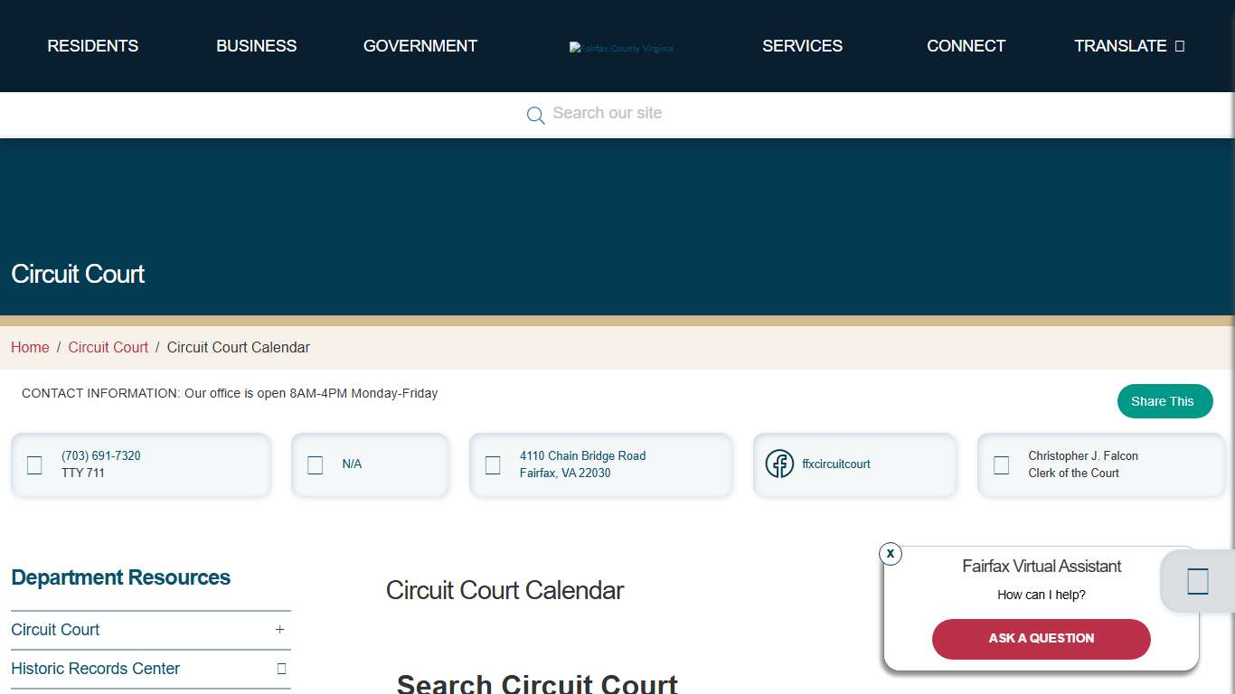 Circuit Court Calendar Circuit Court